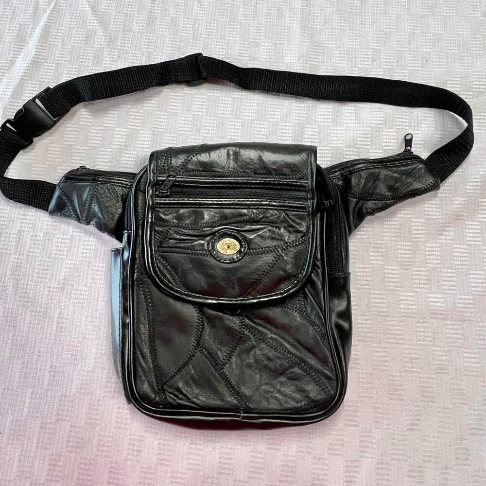 Black Taurus Collection Black Leather Waist Pouch / Cross-Body